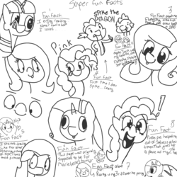 Size: 700x700 | Tagged: safe, artist:raritay, applejack, fluttershy, pinkie pie, rarity, spike, twilight sparkle, oc, oc:mariebelle, oc:nyx, g4, artist facts, facts, pinkamena diane pie, text, writing