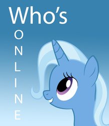 Size: 833x960 | Tagged: safe, artist:tjtreece, trixie, g4, bust, gradient background, looking up, portrait, side view, smiling, solo, teeth, text