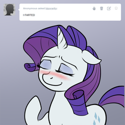 Size: 664x664 | Tagged: safe, artist:lemondevil, rarity, pony, unicorn, biporarity, g4, blushing, fart, fart joke, fart sniffing, female, fetish, implied farting, mare, olfactophilia, solo, tumblr