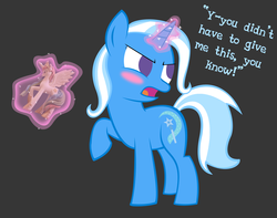 Size: 2093x1650 | Tagged: safe, artist:dignitysquared, princess celestia, trixie, g4, blushing, female, toy, tsundere, tsunderixie