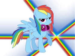 Size: 960x720 | Tagged: safe, rainbow dash, g4, abstract background, alternate hairstyle, headphones, side view, solo, spread wings, wings