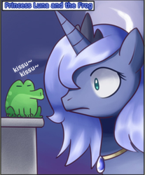 Size: 333x403 | Tagged: safe, artist:solar-slash, princess luna, alicorn, frog, pony, g4, disney, imminent kissing, kissu, the princess and the frog