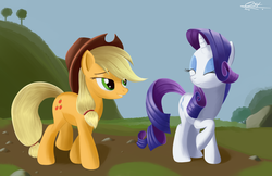 Size: 1700x1100 | Tagged: safe, artist:warfost, applejack, rarity, g4, female, lesbian, ship:rarijack, shipping