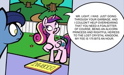 Size: 772x469 | Tagged: safe, artist:toonbat, night light, princess cadance, alicorn, pony, unicorn, g4, doormat, speech bubble