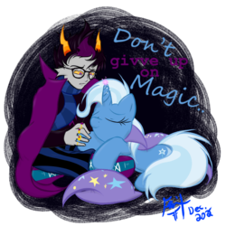 Size: 768x768 | Tagged: safe, artist:frist44, trixie, pony, unicorn, g4, cape, clothes, crossover, duo, eridan ampora, female, friendshipping, homestuck, jewelry, male, mare, ring, scarf, shipping, troll (homestuck)
