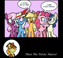 Size: 803x738 | Tagged: safe, artist:toonbat, applejack, bon bon, braeburn, cheerilee, pinkie pie, sweetie drops, trixie, g4, comic, female, futurama, male, mare, stallion, straight