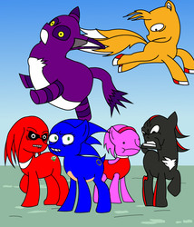 Size: 600x702 | Tagged: safe, artist:thewax, amy rose, big the cat, knuckles the echidna, male, miles "tails" prower, ponified, shadow the hedgehog, sonic the hedgehog, sonic the hedgehog (series)