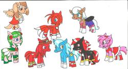 Size: 2080x1120 | Tagged: safe, artist:cmara, amy rose, cosmo the seedrian, cream the rabbit, knuckles the echidna, male, miles "tails" prower, ponified, rouge the bat, shadow the hedgehog, sonic the hedgehog, sonic the hedgehog (series), sonic x, traditional art