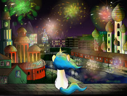 Size: 1024x768 | Tagged: safe, artist:sweeterwho, oc, oc only, 2013, alone, city, fireworks, happy new year, night, not vinyl scratch, sad, solo
