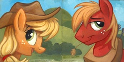 Size: 947x473 | Tagged: safe, artist:kenket, artist:spainfischer, applejack, big macintosh, earth pony, pony, g4, brother and sister, female, male, stallion, traditional art