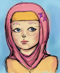 Size: 688x842 | Tagged: safe, artist:wu-long-cha, fluttershy, human, g4, hijab, humanized, islam, islamashy