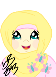 Size: 240x327 | Tagged: safe, artist:baffledbits, fluttershy, human, g4, female, hijab, humanized, islam, islamashy, simple background, solo, transparent background