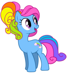 Size: 4748x5158 | Tagged: safe, artist:tzolkine, rainbow dash (g3), earth pony, pony, g3, g3.5, absurd resolution, curly hair, curly mane, curly tail, cute, female, g3 dashabetes, g3 to g4, g3.5 to g4, generation leap, mare, multicolored hair, multicolored mane, multicolored tail, open mouth, open smile, ponytail, rainbow hair, rainbow tail, simple background, smiling, tail, transparent background, vector