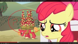 Size: 1366x768 | Tagged: safe, screencap, apple bloom, big macintosh, earth pony, pony, g4, hearts and hooves day (episode), apple, barrel, basket, bushel basket, circle, hearts and hooves day, male, stallion, youtube