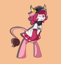 Size: 940x984 | Tagged: dead source, safe, artist:spaerk, pony, baseball, bipedal, buffalo bell, clothes, cute, jersey, looking at you, mascot, one eye closed, ponified, skirt, smiling, solo, wink