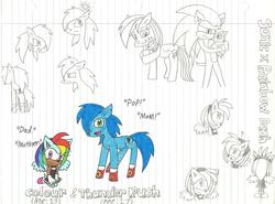 Size: 2208x1632 | Tagged: safe, artist:cmara, rainbow dash, oc, oc:colour, oc:thunder rush, g4, crossover, crossover shipping, female, interspecies, lined paper, male, non-mlp oc, offspring, parent:rainbow dash, parent:sonic the hedgehog, parents:sonicdash, shipping, sonic the hedgehog, sonic the hedgehog (series), sonicdash, straight, traditional art