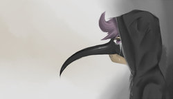 Size: 1175x679 | Tagged: safe, artist:potheadsam, scootaloo, g4, clothes, crying, female, hoodie, mask, plague doctor, plague doctor mask, solo