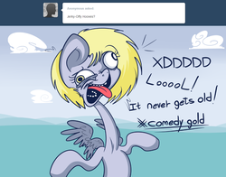 Size: 996x780 | Tagged: safe, artist:extradan, derpy hooves, oc:jerky hooves, g4, ask, bust, solo, tumblr