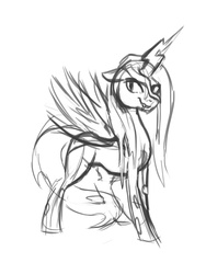 Size: 900x1200 | Tagged: safe, artist:purplelemons, queen chrysalis, changeling, changeling queen, g4, female, sketch, smiling, solo