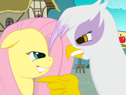 Size: 1600x1200 | Tagged: safe, artist:ch33zus, fluttershy, gilda, griffon, pegasus, pony, g4, duo, duo female, female