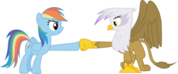 Size: 3522x1461 | Tagged: safe, artist:turbo740, gilda, rainbow dash, griffon, g4, brofist, hoofbump, simple background, transparent background, vector