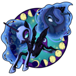 Size: 900x900 | Tagged: safe, artist:m3ru, nightmare moon, princess luna, alicorn, pony, g4, duality, female, lunar phases, mare, moon, simple background, transparent background