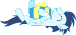 Size: 13413x6250 | Tagged: safe, artist:chainchomp2, soarin', pegasus, pony, g4, absurd resolution, cute, holding a present, male, on back, present, simple background, soarinbetes, solo, stallion, transparent background, vector