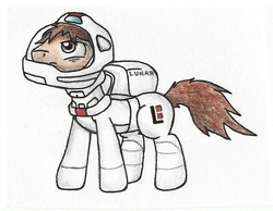 Size: 828x644 | Tagged: safe, artist:whitepone, pony, astronaut, crossover, moon (film), ponified, solo, spacesuit, traditional art