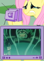 Size: 563x771 | Tagged: safe, fluttershy, g4, exploitable meme, fluttercry, getter robo, musashi, shin getter vs neo getter, tv meme