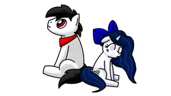 Size: 1366x768 | Tagged: safe, artist:syntaxbananaz, oc, oc only, oc:misty, oc:syntax, earth pony, pony, unicorn, duo, duo male and female, female, male, mare, simple background, sitting, stallion, white background