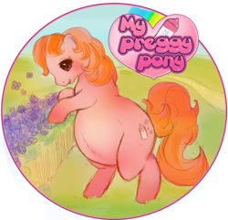 Size: 919x886 | Tagged: safe, artist:littlepolka, earth pony, pony, g1, baby bottle, bipedal, female, flower, heart, mare, pregnant, solo