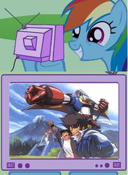 Size: 513x700 | Tagged: safe, rainbow dash, g4, daichi akira, exploitable meme, gekiganger 3, nekketsu robo gekiganger 3, tenkuu ken, tv meme, umitsubame joe