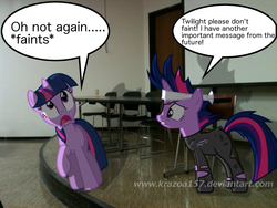 Size: 1280x960 | Tagged: safe, artist:krazoa157, twilight sparkle, g4, chair, dialogue, door, future twilight, ponies in real life, shadow, table