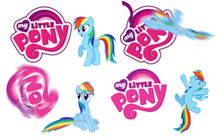 Size: 955x587 | Tagged: safe, gameloft, rainbow dash, pegasus, pony, g4, female, logo, mare, motion blur, my little pony logo, simple background, solo, vector, white background