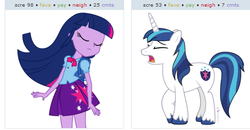 Size: 528x275 | Tagged: safe, shining armor, twilight sparkle, equestria girls, g4, crying, crying armor, exploitable meme, humanized, juxtaposition, juxtaposition win, sad, sad armor, whining, whining armor