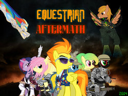 Size: 900x675 | Tagged: safe, artist:php50, fluttershy, rainbow dash, spitfire, twilight sparkle, robot, fallout equestria, g4, aftermath, clothes, eqa, equestria, future, steel ranger, suit, weapon