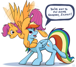 Size: 985x870 | Tagged: safe, artist:gsphere, rainbow dash, scootaloo, g4, dialogue, duo, speech bubble