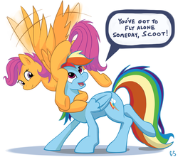 Size: 985x870 | Tagged: safe, artist:gsphere, rainbow dash, scootaloo, g4, dialogue, duo, speech bubble