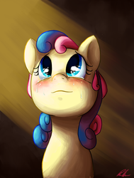 Size: 560x740 | Tagged: safe, artist:c-puff, bon bon, sweetie drops, earth pony, pony, g4, crying, female, smiling, solo, tears of joy