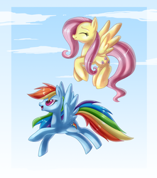 Size: 1489x1683 | Tagged: safe, artist:anthocat, fluttershy, rainbow dash, g4, duo, eyes closed, flying