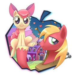 Size: 1900x1900 | Tagged: safe, artist:dakusei, apple bloom, big macintosh, earth pony, pony, g4, female, filly, foal, male, pixiv, stallion