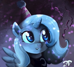 Size: 2116x1928 | Tagged: safe, artist:jokerpony, princess luna, g4, female, filly, hat, party hat, solo, woona, younger