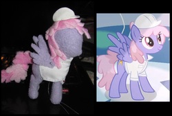 Size: 848x574 | Tagged: safe, artist:caffinatedhoneybutt, rainbowshine, g4, clothes, hat, irl, lab coat, photo, plushie, solo, wip