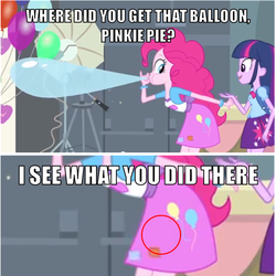 Size: 500x501 | Tagged: safe, edit, edited screencap, screencap, pinkie pie, twilight sparkle, human, equestria girls, g4, my little pony equestria girls, balloon, blowing up balloons