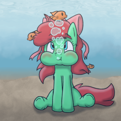 Size: 1400x1400 | Tagged: safe, artist:jakethespy, oc, oc only, fish, blushing, bubble, colors:crowley, puffy cheeks, rosebloom, underwater
