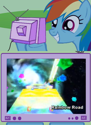 Size: 561x771 | Tagged: safe, rainbow dash, g4, exploitable meme, item box, mario kart, mario kart wii, rainbow road, tv meme