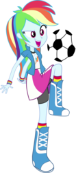 Size: 3484x7844 | Tagged: dead source, safe, artist:strumfreak, rainbow dash, equestria girls, g4, my little pony equestria girls, absurd resolution, ball, boots, clothes, compression shorts, female, football, open mouth, raised leg, simple background, skirt, skort, solo, transparent background, vector