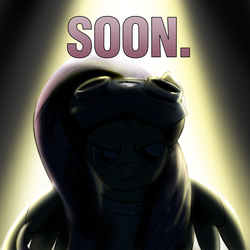 Size: 640x640 | Tagged: safe, artist:giantmosquito, fluttershy, ask-dr-adorable, g4, backlighting, dark, dr adorable, soon, spotlight