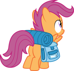 Size: 10795x10387 | Tagged: safe, scootaloo, pegasus, pony, g4, absurd resolution, bag, butt, female, filly, foal, mega absurd res, plot, rear view, saddle bag, simple background, solo, spread wings, transparent background, vector, wings