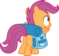 Size: 10795x10387 | Tagged: safe, scootaloo, pegasus, pony, g4, absurd resolution, bag, butt, female, filly, foal, plot, rear view, saddle bag, simple background, solo, spread wings, transparent background, vector, wings